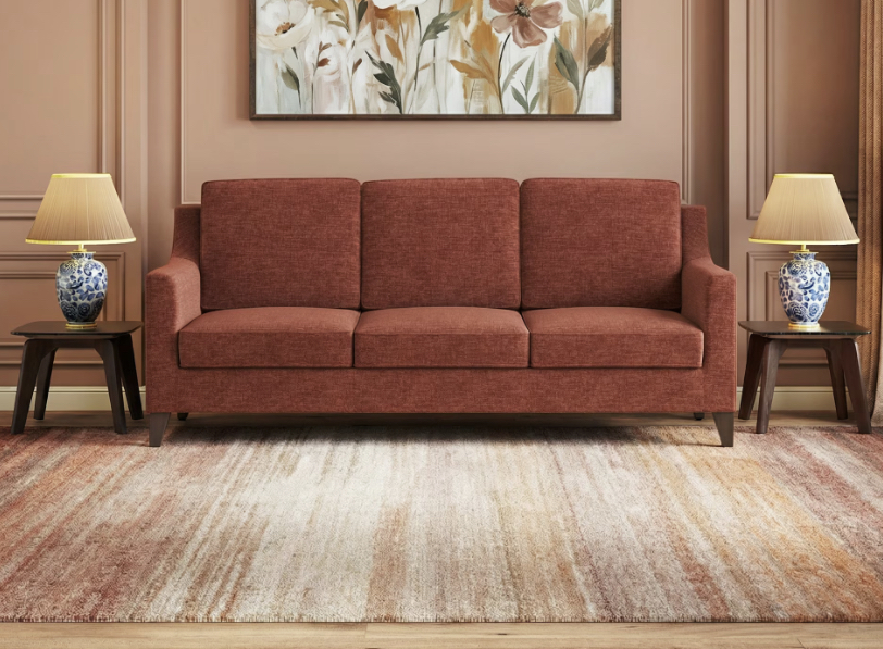 Abbey 3 Seater Fabric Sofa In Dark Coral Colour