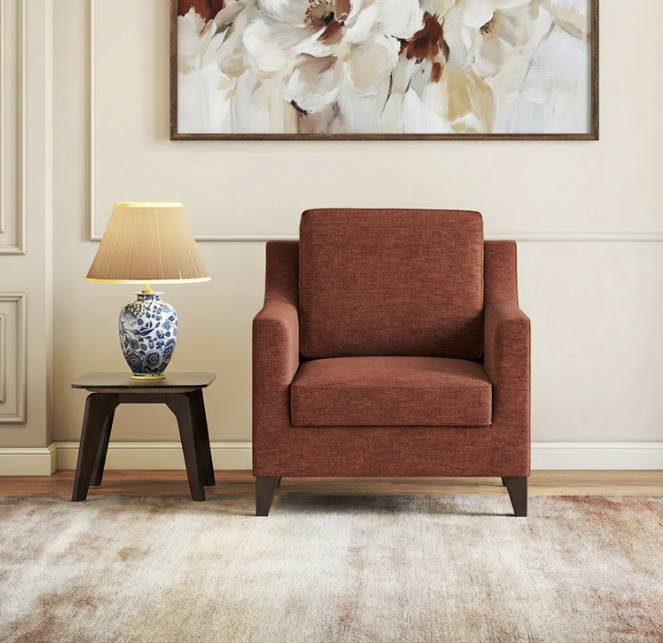 Abbey 1 Seater Fabric Sofa In Dark Coral Colour