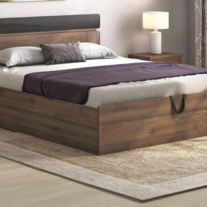 Aruba Engineered Wood Queen Size Bed With Hydraulic Storage (Rustic Walnut Finish)