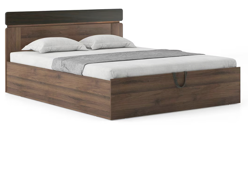 Aruba Engineered Wood Queen Size Bed With Hydraulic Storage (Rustic Walnut Finish) - Image 2