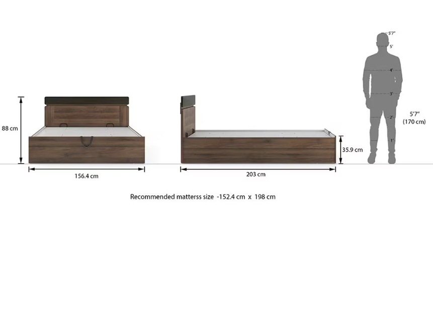 Aruba Engineered Wood Queen Size Bed With Hydraulic Storage (Rustic Walnut Finish) - Image 3