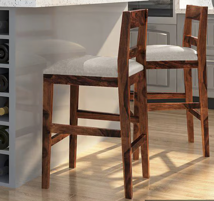 Solid Wood Bar Stool (Teak Finish, Brown Colour)